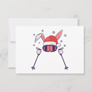 Skiende Santa Rabbit met Santa Hat en skistokken S Bedankkaart