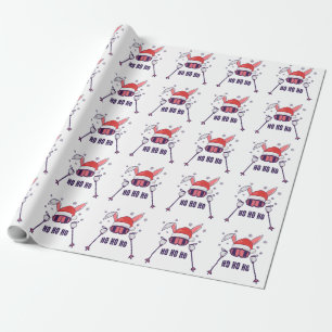 Skiende Santa Rabbit met Santa Hat en skistokken S Cadeaupapier