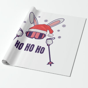 Skiende Santa Rabbit met Santa Hat en skistokken S Cadeaupapier