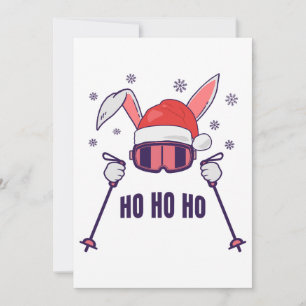 Skiende Santa Rabbit met Santa Hat en skistokken S Kaart