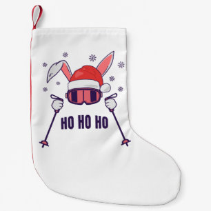 Skiende Santa Rabbit met Santa Hat en skistokken S Kleine Kerstsok