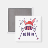 Skiende Santa Rabbit met Santa Hat en skistokken S Magneet (Voorkant / Achterkant)