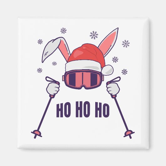 Skiende Santa Rabbit met Santa Hat en skistokken S Magneet (Voorkant)