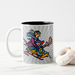 Skienliefhebbers skioord sneeuwsport tweekleurige koffiemok