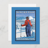 Skier Admiring - Glacier Peak, Washington Briefkaart (Voorkant / Achterkant)