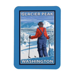 Skier Admiring - Glacier Peak, Washington Magneet