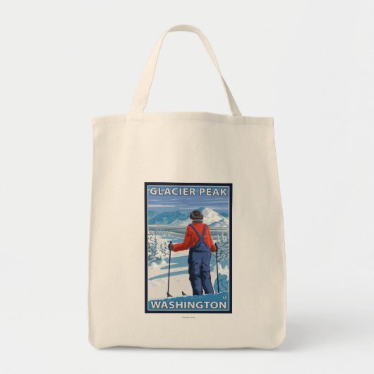 Skier Admiring - Glacier Peak, Washington Tote Bag (Voorkant)