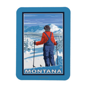 Skier Admiring MontanaVintage Travel Poster Magneet