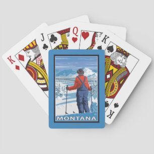 Skier Admiring MontanaVintage Travel Poster Pokerkaarten