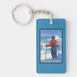 Skier Admiring MontanaVintage Travel Poster Sleutelhanger