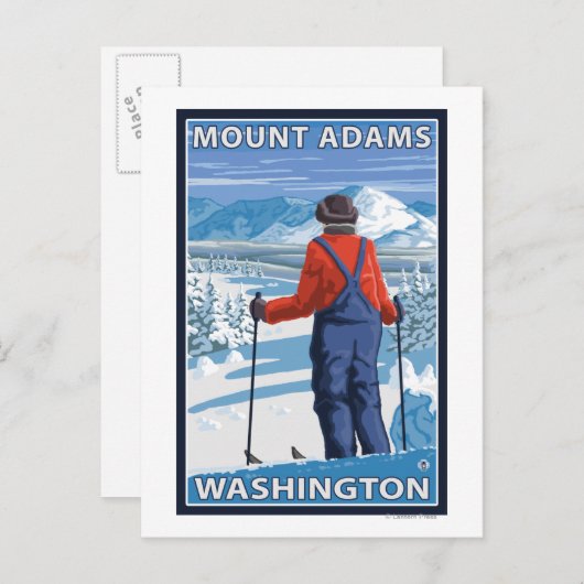 Skier Admiring - Mount Adams, Washington Briefkaart (Voorkant / Achterkant)