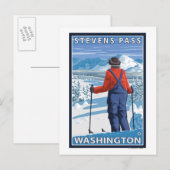 Skier Admiring - Stevens Pass, Washington Briefkaart (Voorkant / Achterkant)