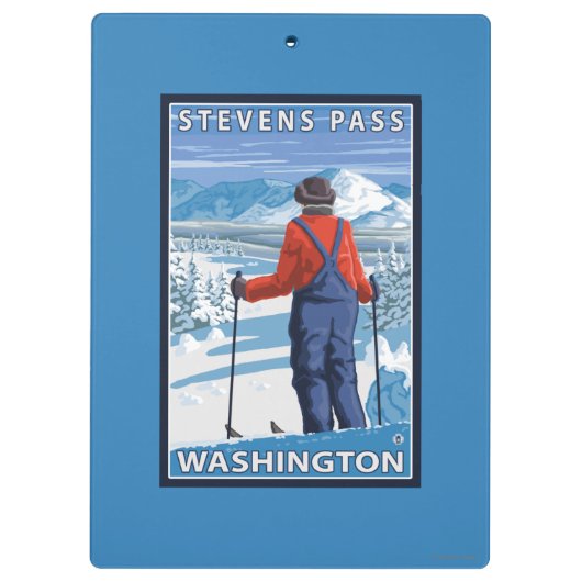 Skier Admiring - Stevens Pass, Washington Klembord (Achterkant)