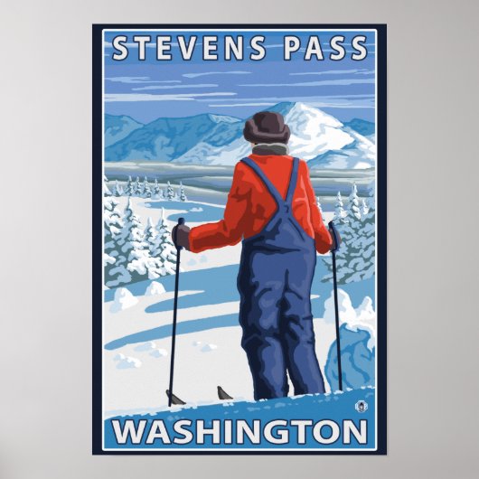 Skier Admiring - Stevens Pass, Washington Poster (Voorkant)
