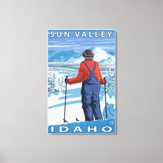 Skier Admiring - Sun Valley, Idaho Canvas Afdruk (Voorkant)