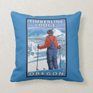 Skier Admiring - Timberline Lodge, Oregon Kussen