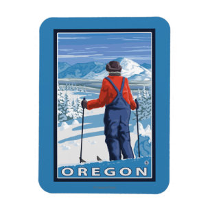 Skier Admiring - Vintage Travel Poster Magneet