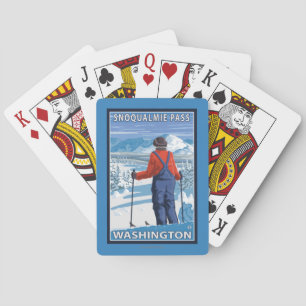 Skiër bewonderend - Snoqualmie Pass, Washington Pokerkaarten