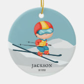 Skier Boy Aangepast kerstkeramisch sieremmer Keramisch Ornament (Voorkant)