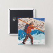 Skier Carrying SkisNew Mexico Vierkante Button 5,1 Cm (Voorkant /achterkant)