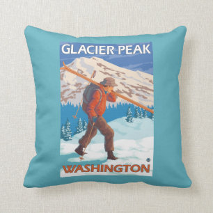 Skier Carrying Snow Skis - Glacier Peak, WA Kussen
