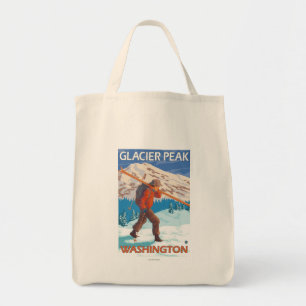 Skier Carrying Snow Skis - Glacier Peak, WA Tote Bag
