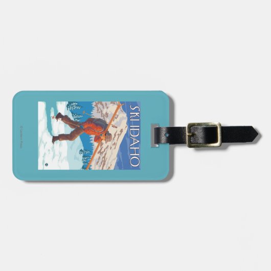 Skier Carrying Snow Skis - Idaho Bagagelabel (Voorkant horizontaal)