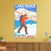 Skier Carrying Snow Skis - Lake Tahoe, Californi Canvas Afdruk (Insitu (Woonkamer))
