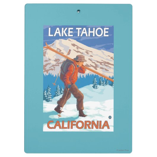 Skier Carrying Snow Skis - Lake Tahoe, Californi Klembord (Achterkant)