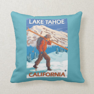 Skier Carrying Snow Skis - Lake Tahoe, Californi Kussen