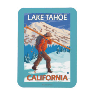 Skier Carrying Snow Skis - Lake Tahoe, Californi Magneet