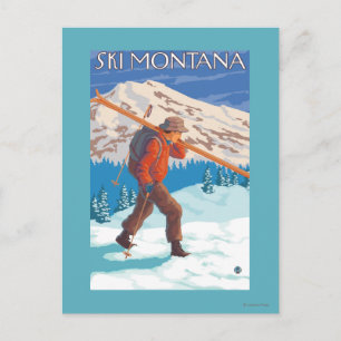 Skier Carrying Snow Skis - Montana Briefkaart