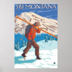 Skier Carrying Snow Skis - Montana Poster