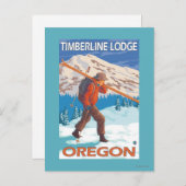 Skier Carrying Snow Skis - Timberline Lodge, OR Briefkaart (Voorkant / Achterkant)