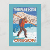 Skier Carrying Snow Skis - Timberline Lodge, OR Briefkaart (Voorkant)
