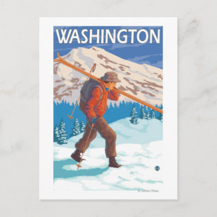 Skier Carrying Snow Skis - Washington Briefkaart