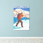 Skier Carrying Snow Skis - Washington Canvas Afdruk (Insitu (Houten vloer))