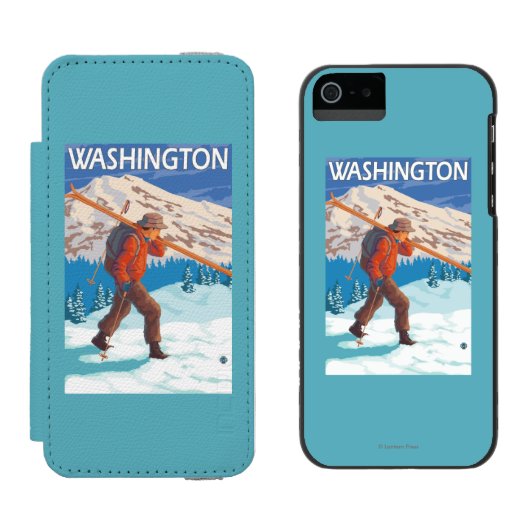 Skier Carrying Snow Skis - Washington Incipio iPhone Portemonnee Hoesje (Naast elkaar)