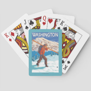 Skier Carrying Snow Skis - Washington Pokerkaarten