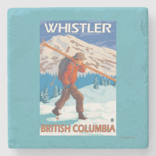 Skier Carrying Snow Skis - Whistler, BC Canada Stenen Onderzetter