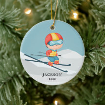 Skier Garçon Personnalisé Noël Ornement en céramiq