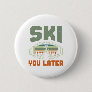 Skiër Grappig Ski Je Later Winter Skien Ronde Button 5,7 Cm