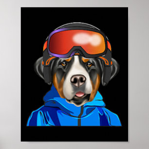Skiër Greater Swiss Mountain Dog Snowboarding Pock Poster
