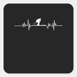 Skier Heartbeat Skiing Ski Snowboard Winter Sports Vierkante Sticker