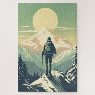 Skiër op de top van de berg legpuzzel