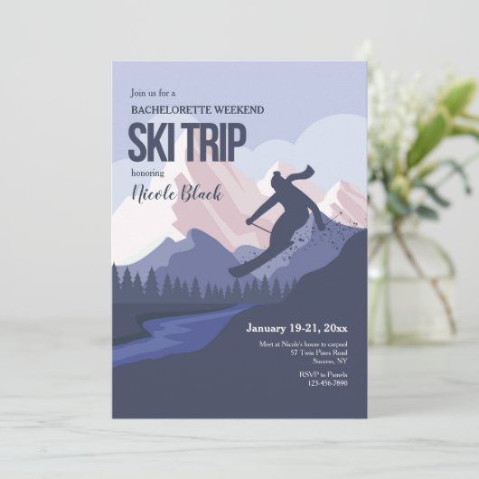 Skier Silhouette Bachelorette Party Invitation (Debout devant)