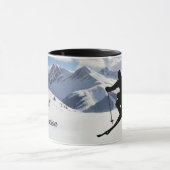 Skier Silhouette in snowy mountains Personalize Mok (Midden)