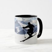 Skier Silhouette in snowy mountains Personalize Mok (Voorkant rechts)