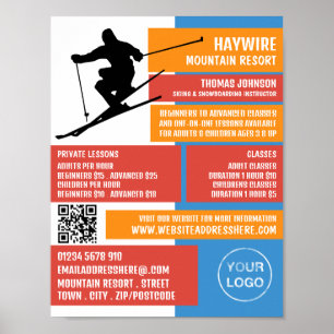 Skier Silhouette, Ski/Snowboarding Lessen/klassen Poster