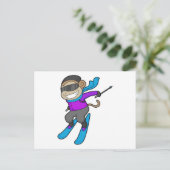 Skiër-ski aap briefkaart (Staand voorkant)